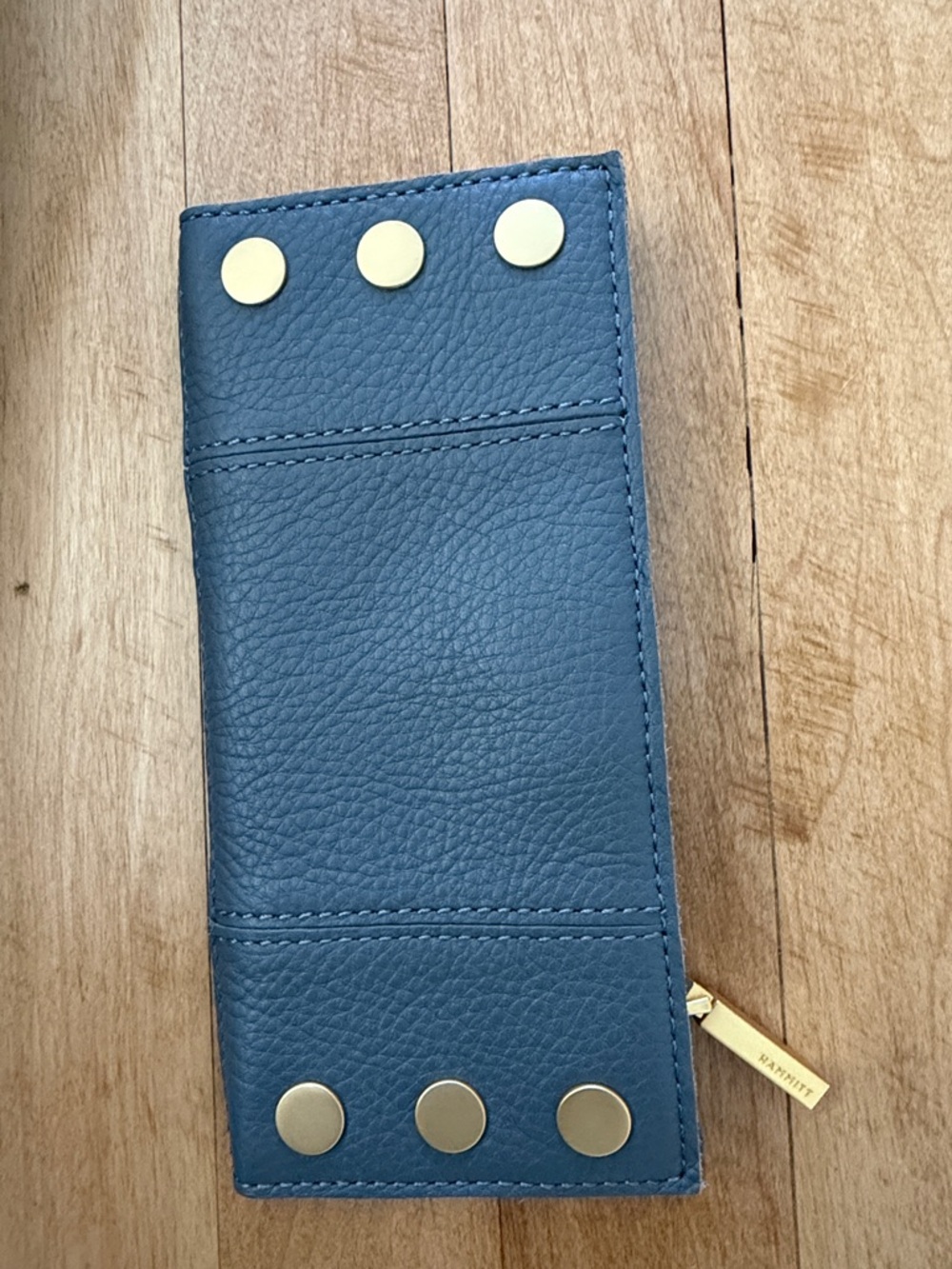 NEW HAMMITT Slate Blue Leather Wallet with Gold Studs